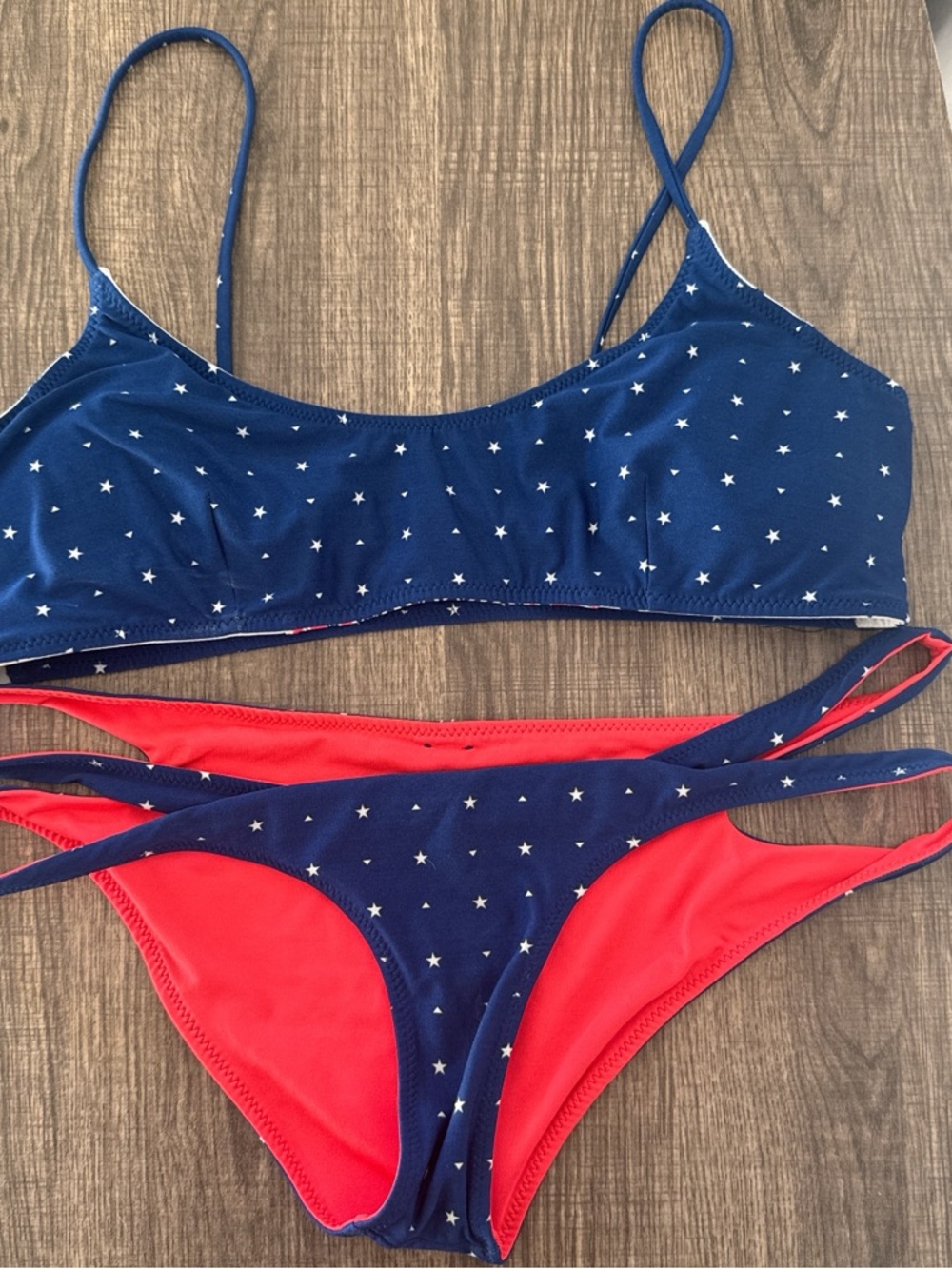 Rip Curl Navy Blue & Red Star Print Bikini Set